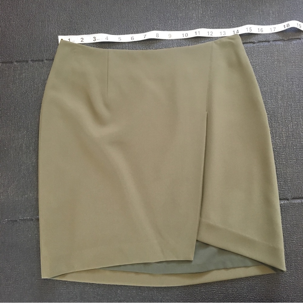 Trouvè Olive Green Mini Skirt, Asymmetric Front Pleat, Size 2